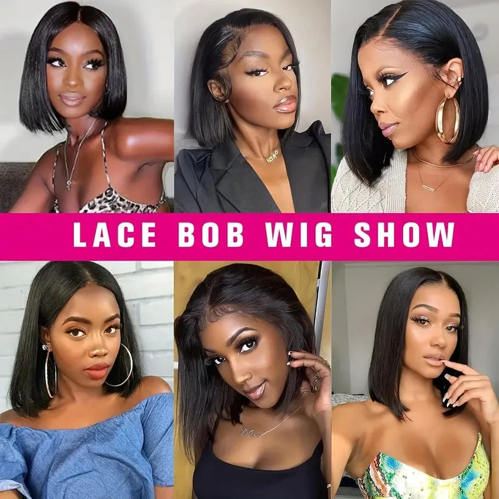 Short Straight Bob Wig Human Hair with Transparent Lace