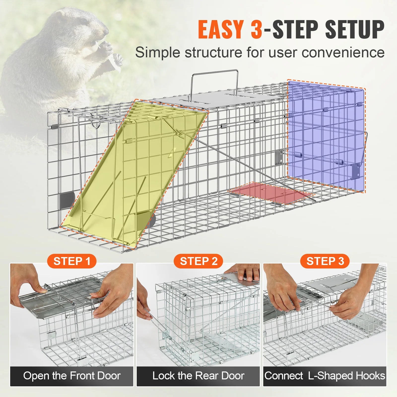 24 Inch Folding Live Animal Cage Trap with Handle