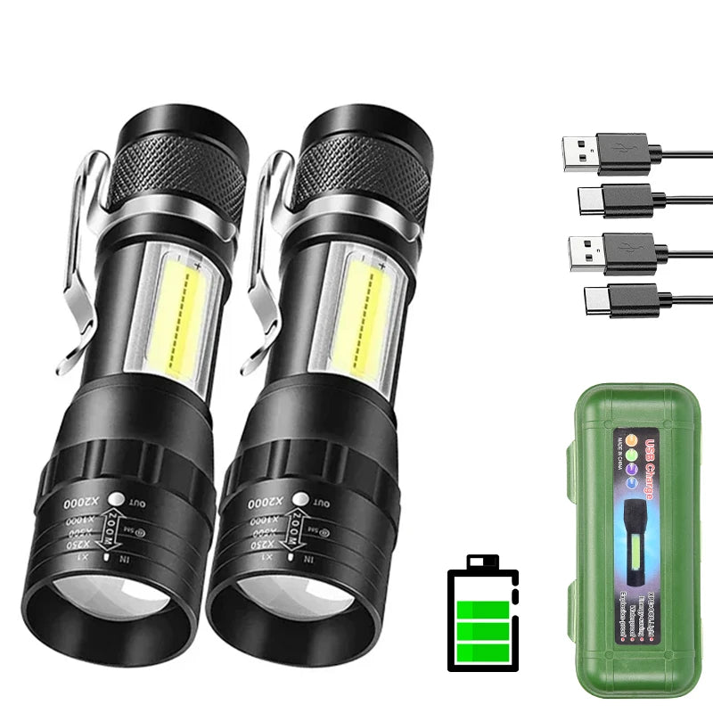 USB Rechargeable Clip Flashlight with Side Light