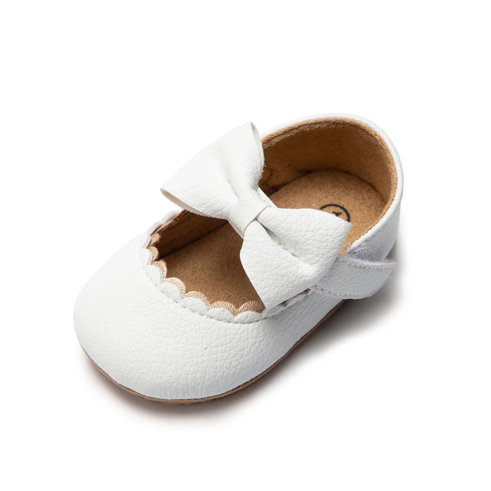 Retro Solid Color Bow Princess Baby Walking Shoes