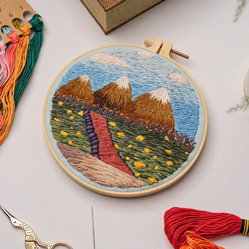 Printed Landscape Embroidery Kit, Hoop Options