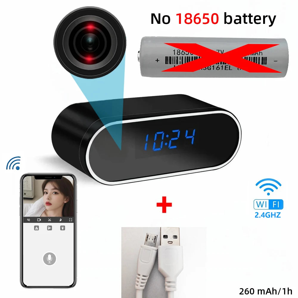Caméra Horloge WiFi 1080P avec Vision Nocturne et Alertes de Mouvement