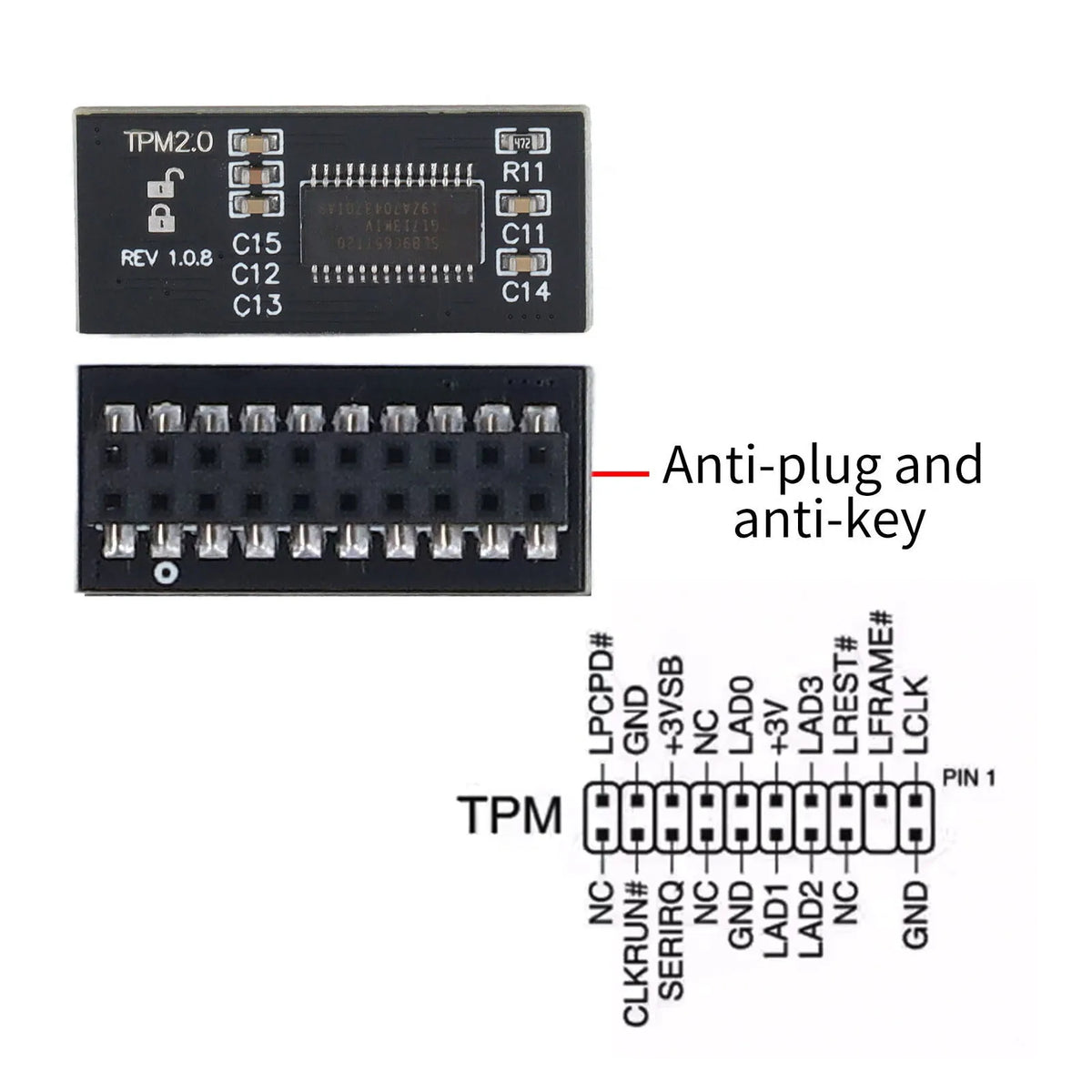 Módulo TPM 2.0, interfaz LPC de 20 pines, Windows 11