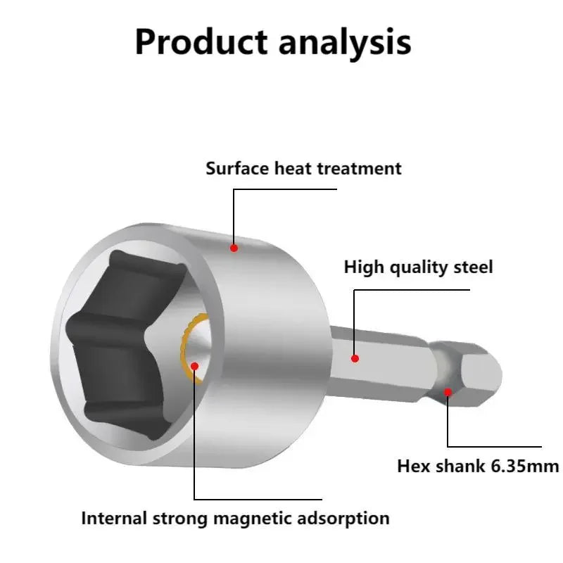 6-13mm Impact Socket Set Magnetic Nut Screwdriver 48mm Drill Bit Set 1/4” Hex Socket Adapter Bolt Drivers Socket Kit Hand Tools 
