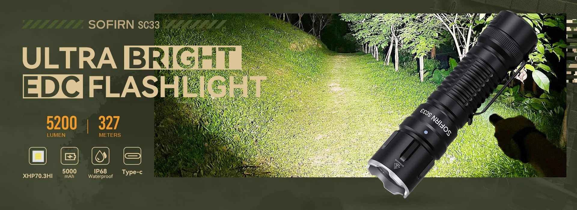 Lampe de poche tactique LED rechargeable USB-C Sofirn SC33 5200lm