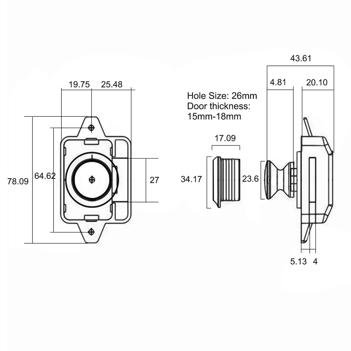 Push-Button Cupboard Catch for Caravan, Motorhome and Boat