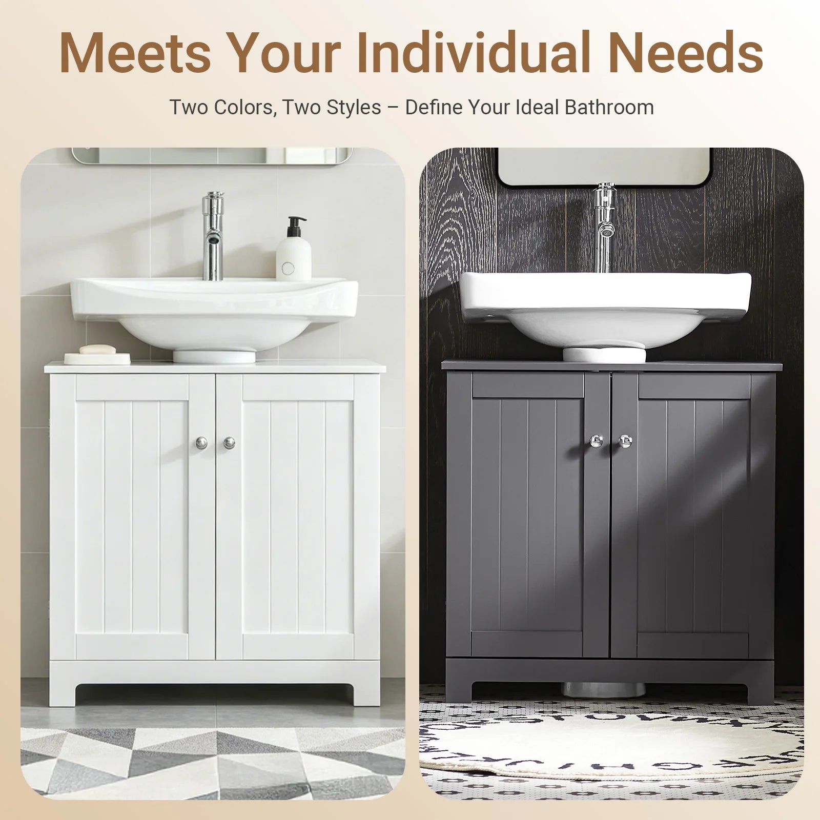 Under Sink Bathroom Cabinet with U-Shape Storage 60x60x30cm
