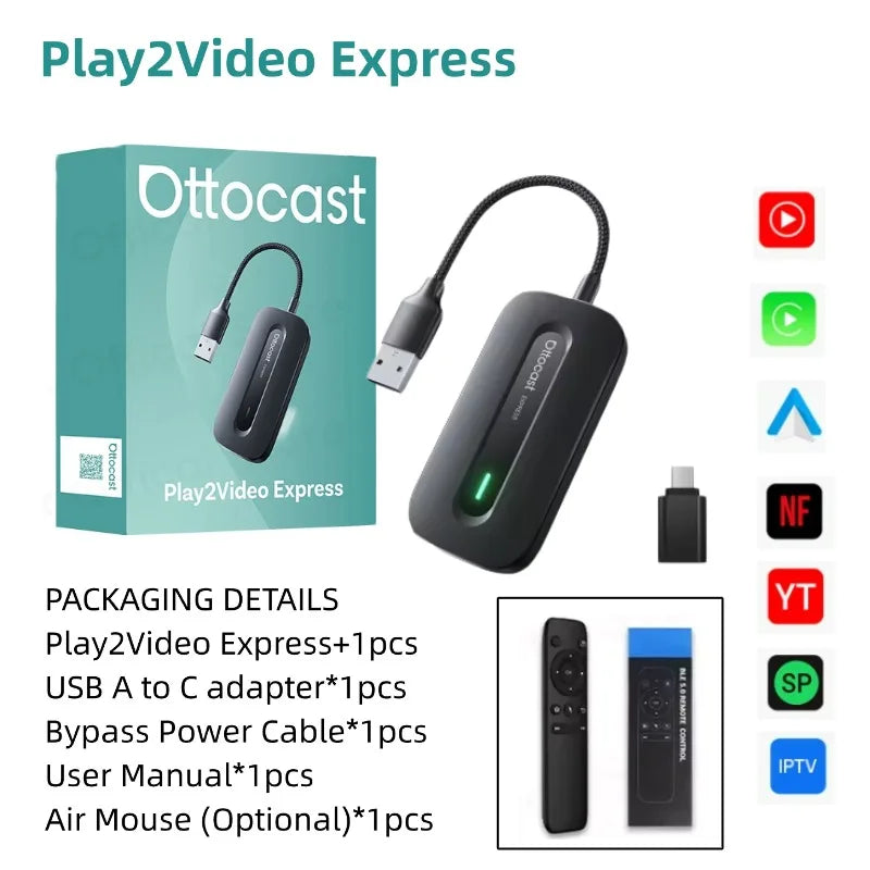 Wireless In-Car Phone Adapter with Pre-Installed Video Apps