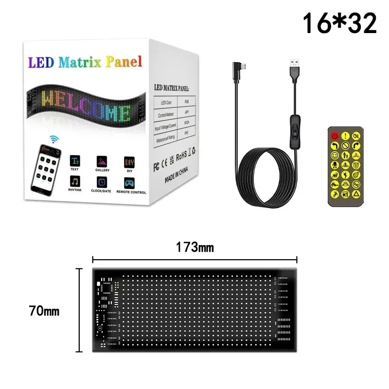LED Matrix Pixel Panel Light Bluetooth App 5V USB  Control Scrolling Advertising LED Car Sign Animation Programmable For Car Sho 