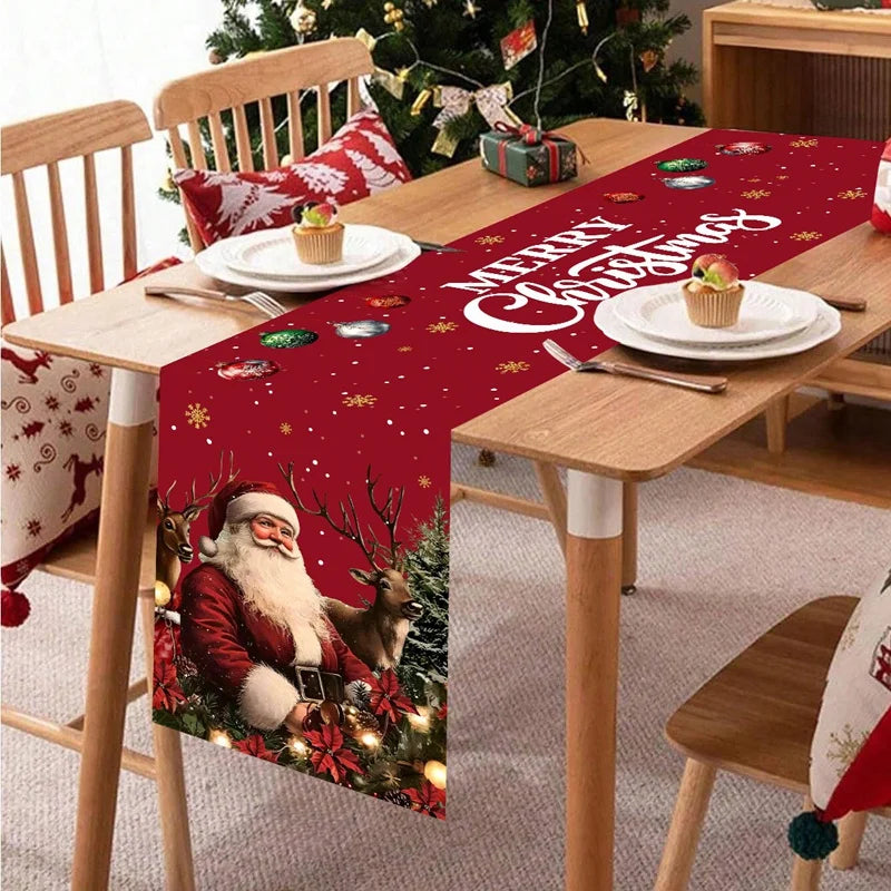 Vintage Christmas Table Runner Retro Santa Claus Table Cover Christmas Decorations For Home 2025 Navidad Noel Gift New Year 2026 