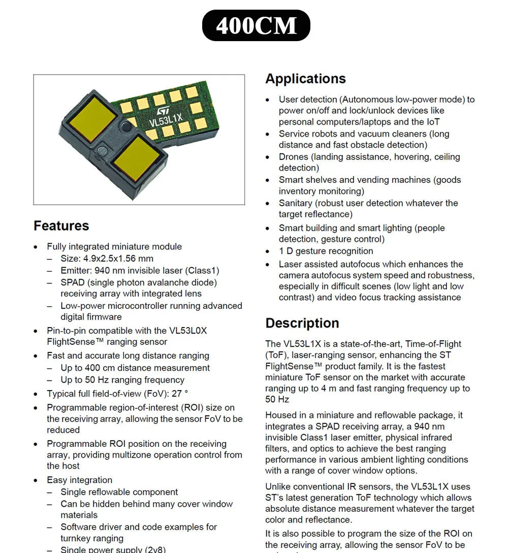 Opzioni Sensore di Distanza Time-of-Flight I2C