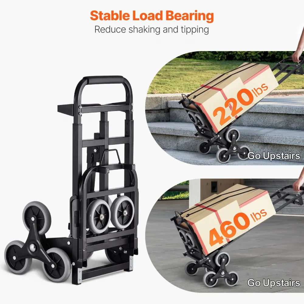 Heavy Duty Stair Climbing Cart with 6 Wheels – 460lb Folding Dolly for Luggage, Groceries & Home Moves