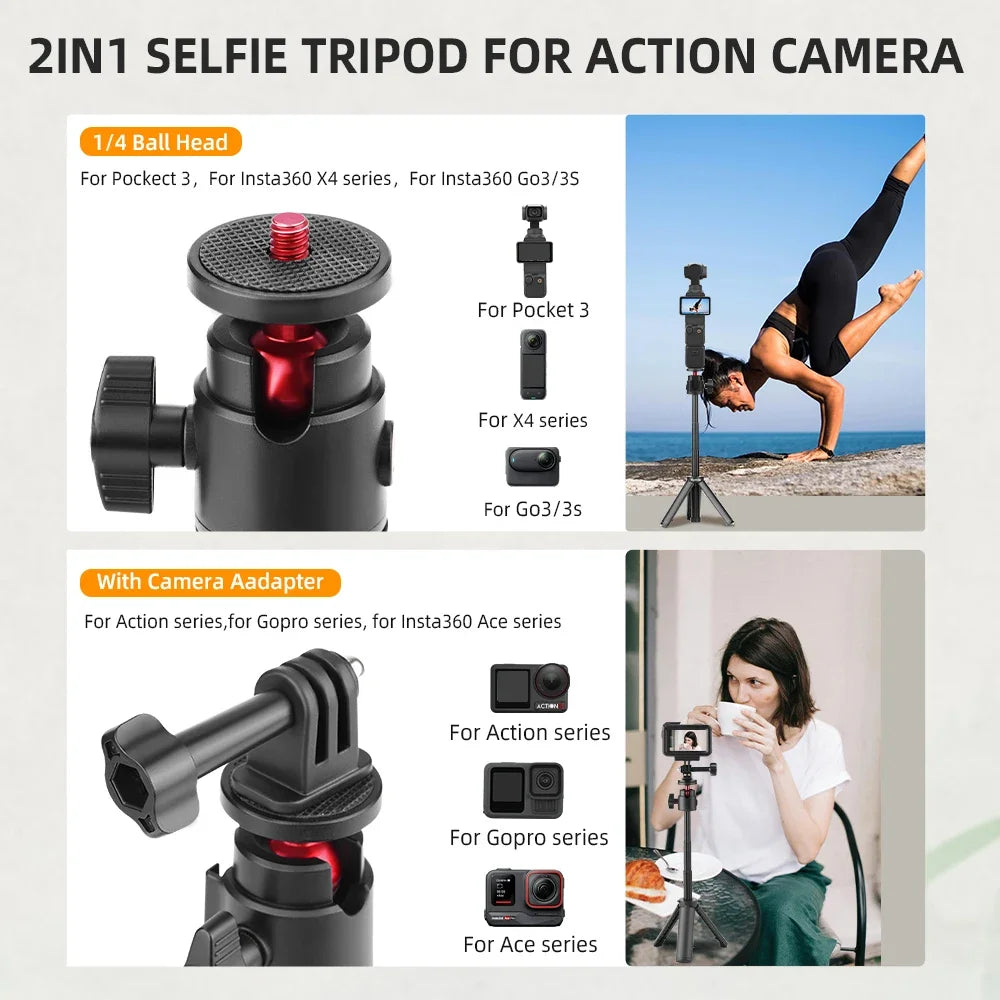 Compact Selfie Stick and Tripod for Compatible Cameras