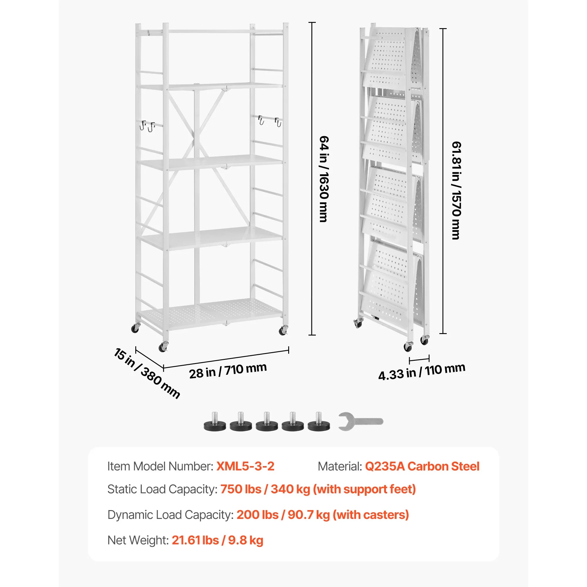 Foldable Metal Storage Shelf with Wheels Heavy Duty Garage Rack