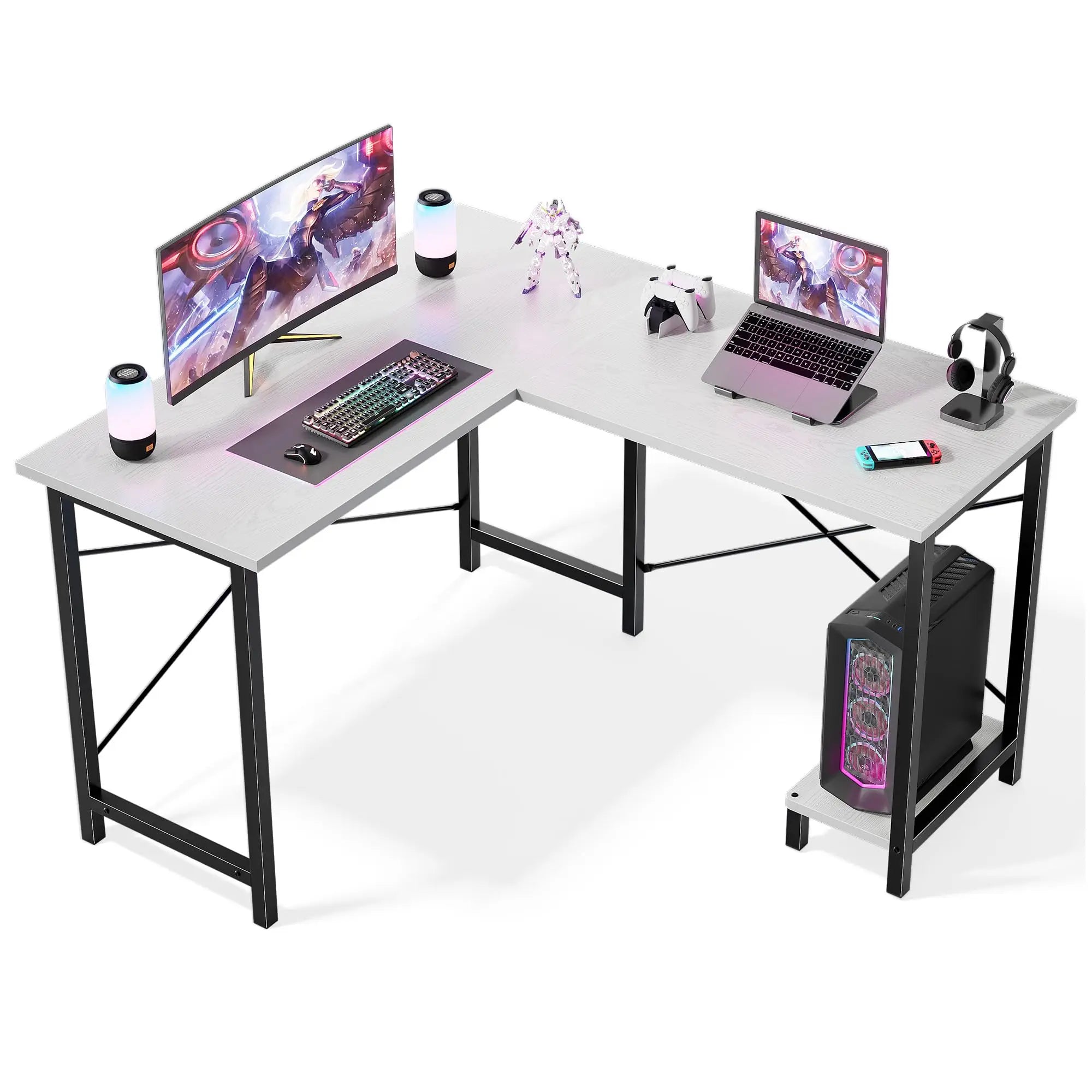 50 Inch L-Shaped Gaming Desk with CPU Shelf Corner Workstation