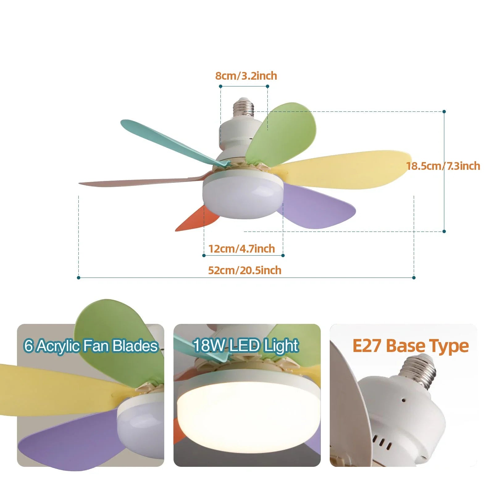LED 40W ceiling fan light E27 with remote control for dimming, suitable for living room, study, household use, 85-265V 