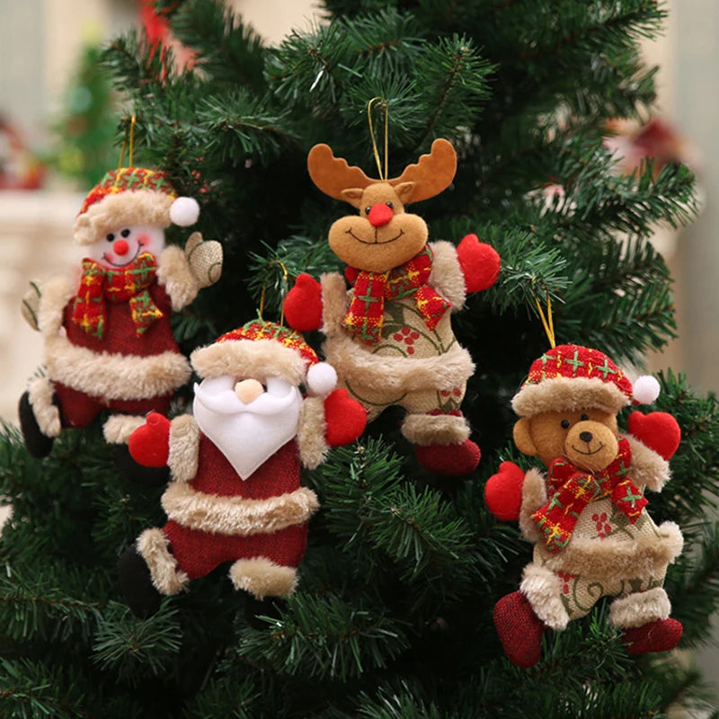 4pcs Merry Christmas Ornaments DIY Xmas Gift Santa Claus Snowman Tree Pendant Doll Hang Decoration for Home Noel Natal New Year 