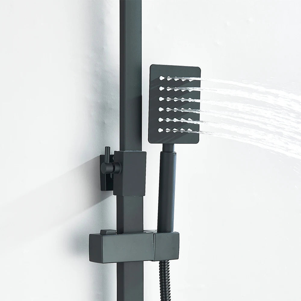 Black Wall Mounted Shower Faucet Set with Swivel Spout