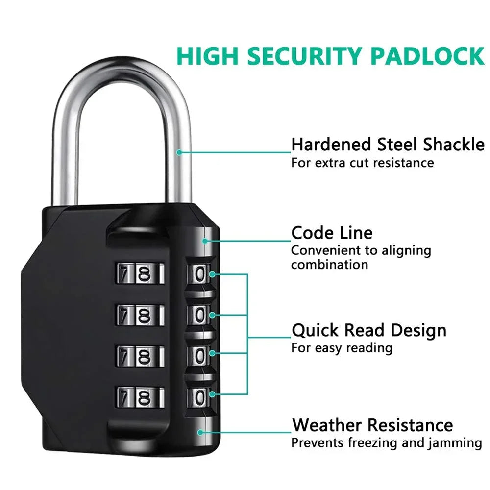 1pc Combination Lock Resettable 4 Digit Padlock with Combination Waterproof and Heavy Duty Combination Padlock Outdoor 