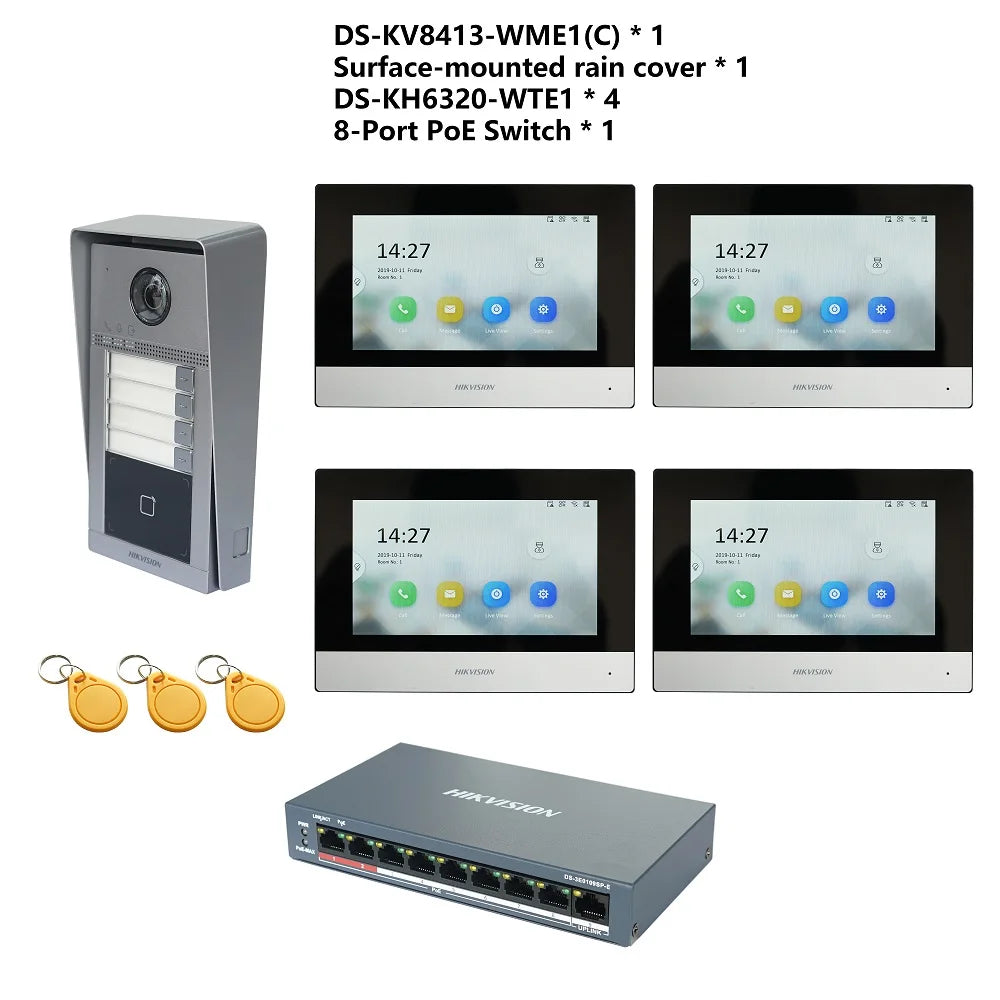 HIKVISION Original Multi-language 802.3af POE Video intercom KIT,include DS-KV8113-WME1(C) & DS-KH6320-WTE1 & PoE Switch Spy-shop.com