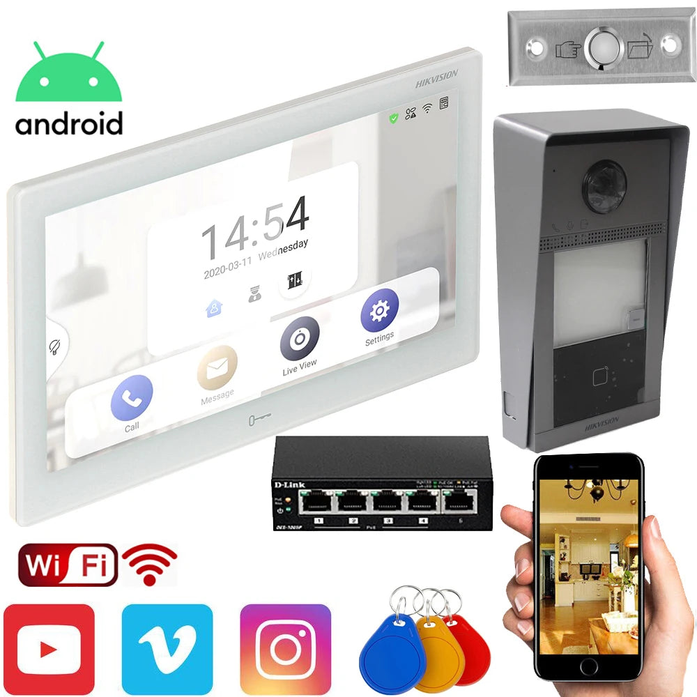 Original hikvision 10 inch android monitor DS-KH9510-WTE1 DS-KV6113-WPE1(C) DS-KB8113-IME1-IME1 POE wifi  Video intercom kit hikvision