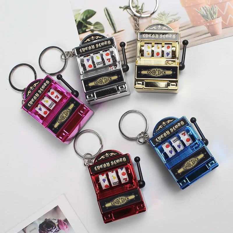 Fruit Slot Machine Keychain Lucky Charm Jackpot Keychains Mini Casino Pendant Bag Charm Novelty Gifts for Kids Adults 