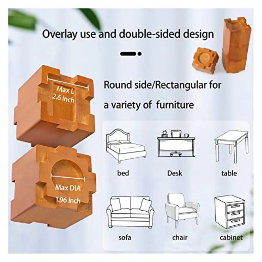 Stapbare houten bedverhogers met antislipkussentjes – 3,5" of 7" verhoging