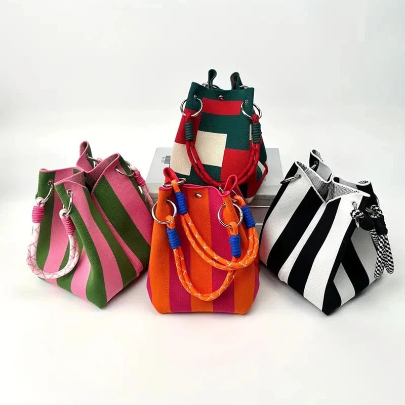 Cotton Knit Patchwork Bucket Bag