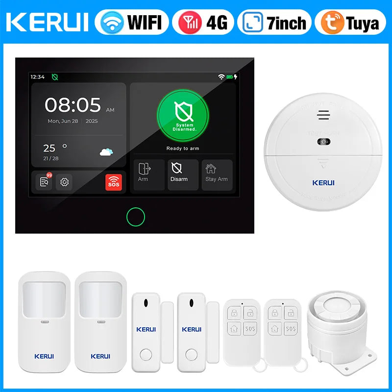 Entregas Rápidas KERUI Tuya WiFi+4G Sistema de Alarma para Hogar con 7 pulgadas Pantalla Táctil desde Almacén de ES Protección de Alarma