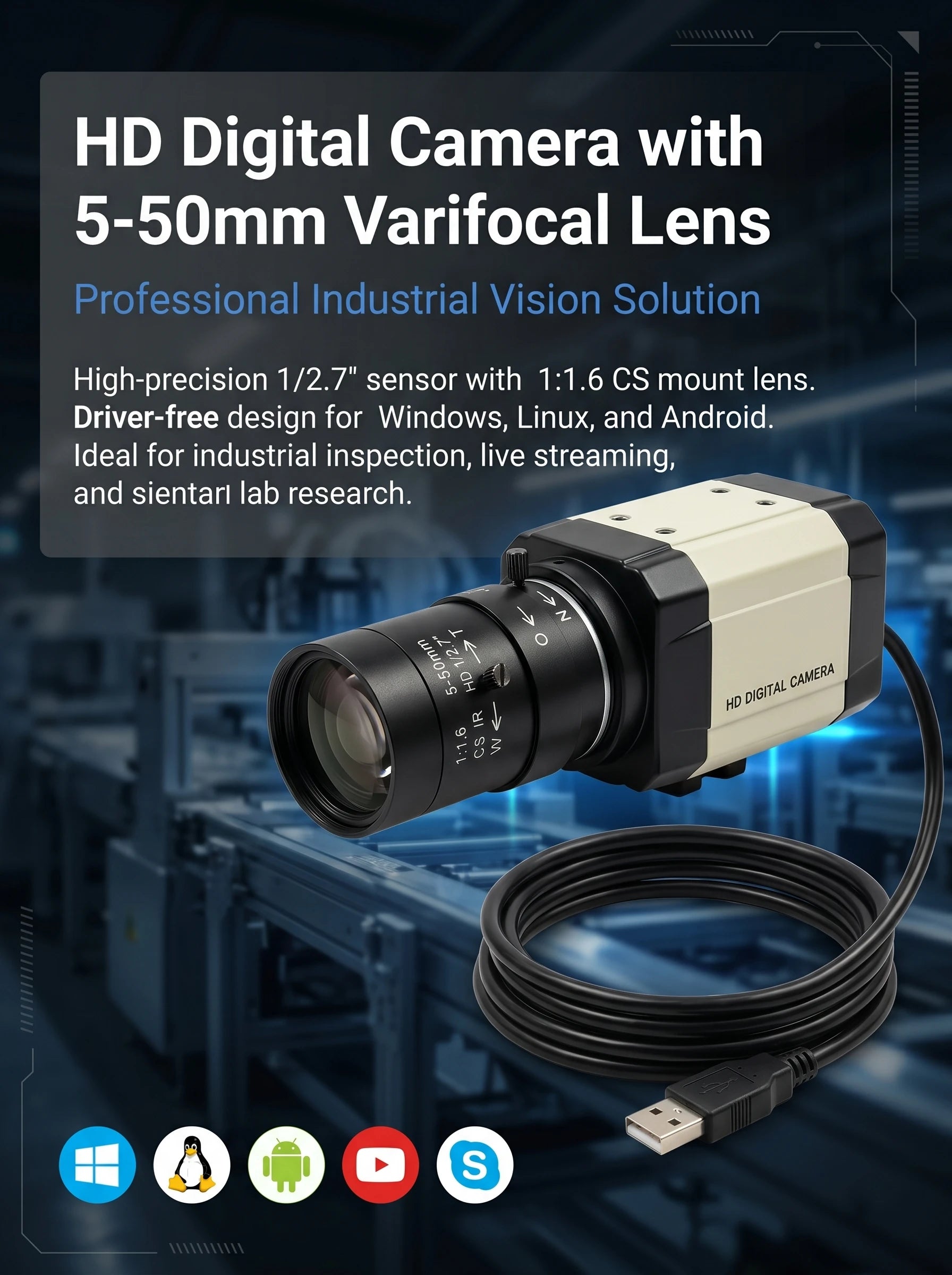 8MP UVC USB Webcam with 5-50mm Optical Zoom Lens