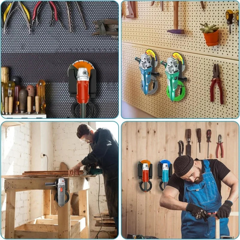 Wall-Mounted Angle Grinder Holder with Cable Hook