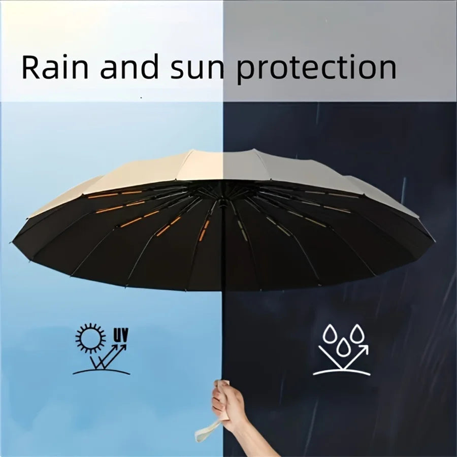 12 Bone Black Glue Fully Automatic Umbrella With Thick And Durable Keel Three Fold Umbrella UV Resistant Folding Umbrella 