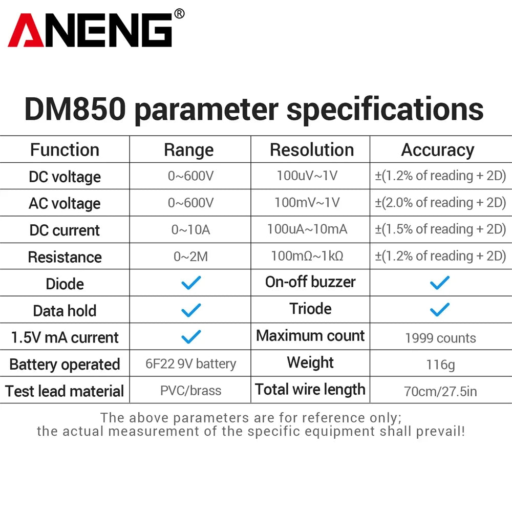 DM850 Digital Multimeter - 1999 Counts