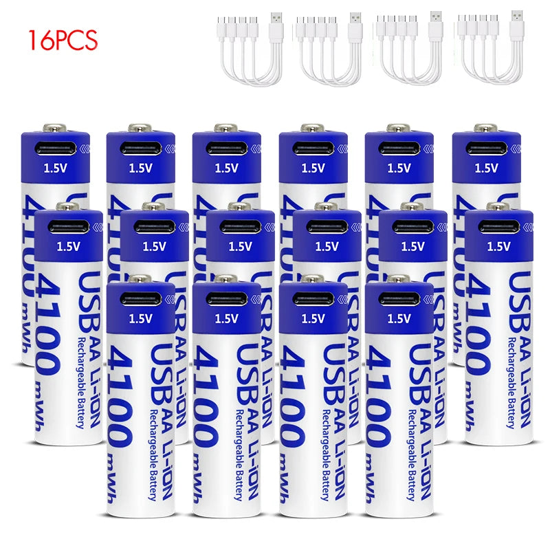 Kuugro AA 1.5V 4100mWh USB Rechargeable Battery Type-C Rechargeable AA Li-ion Battery for Remote Control Smart Door Lock Toys
