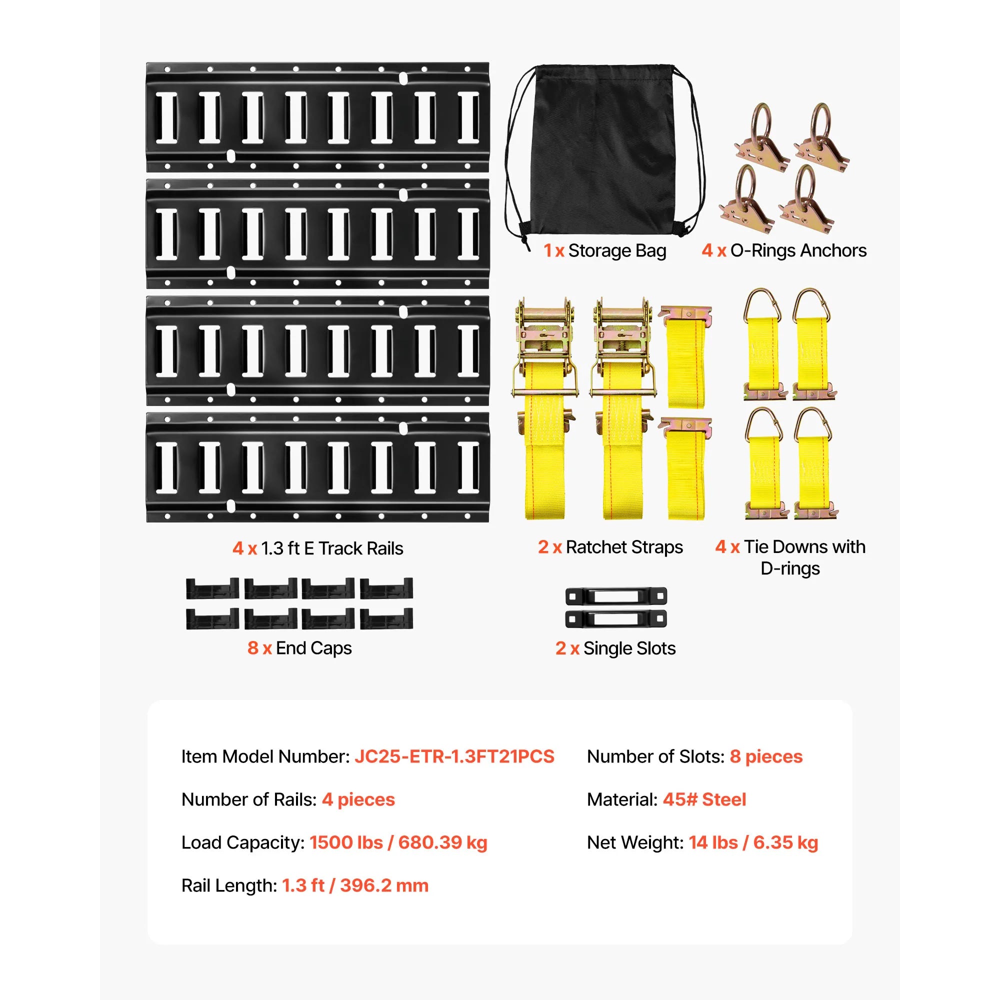 E-Track Tie-Down Rail Kit 4 Pack with Straps & Anchor Points
