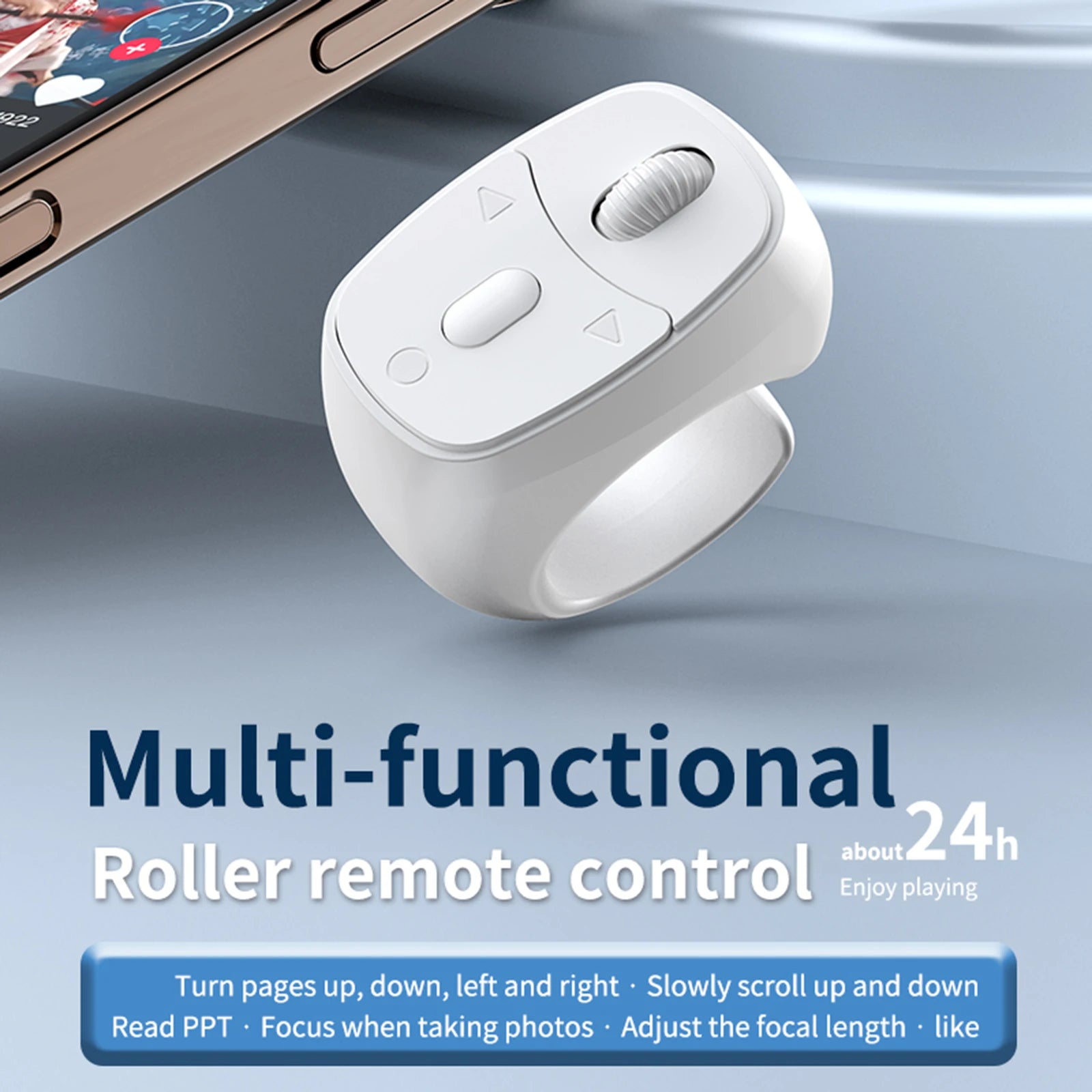 Télécommande bague Bluetooth 5.3 avec défilement et déclencheur d'appareil photo