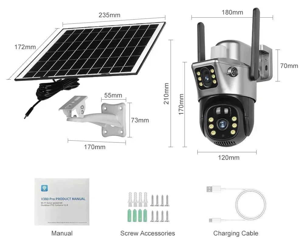 4K 8MP Dual Lens Solar Security Camera Outdoor WiFi 4G Waterproof Night Vision