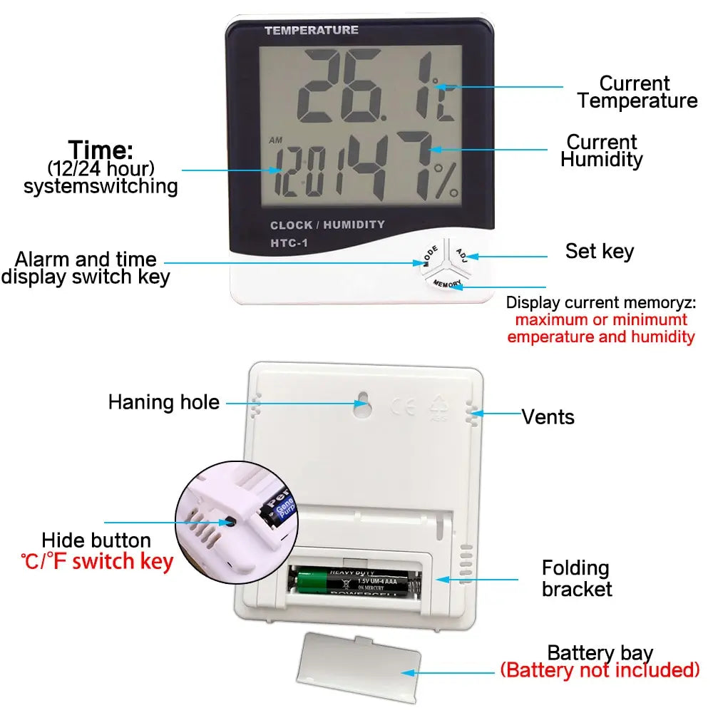1/2 Stücke HTC-1 HTC-2 LCD Elektronisches Luftfeuchtigkeitsmessgerät Intelligentes elektrisches digitales Hygrometer Thermometer Wetterstation Uhren Outdoor