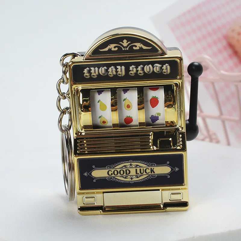 Fruit Slot Machine Keychain Lucky Charm Jackpot Keychains Mini Casino Pendant Bag Charm Novelty Gifts for Kids Adults 