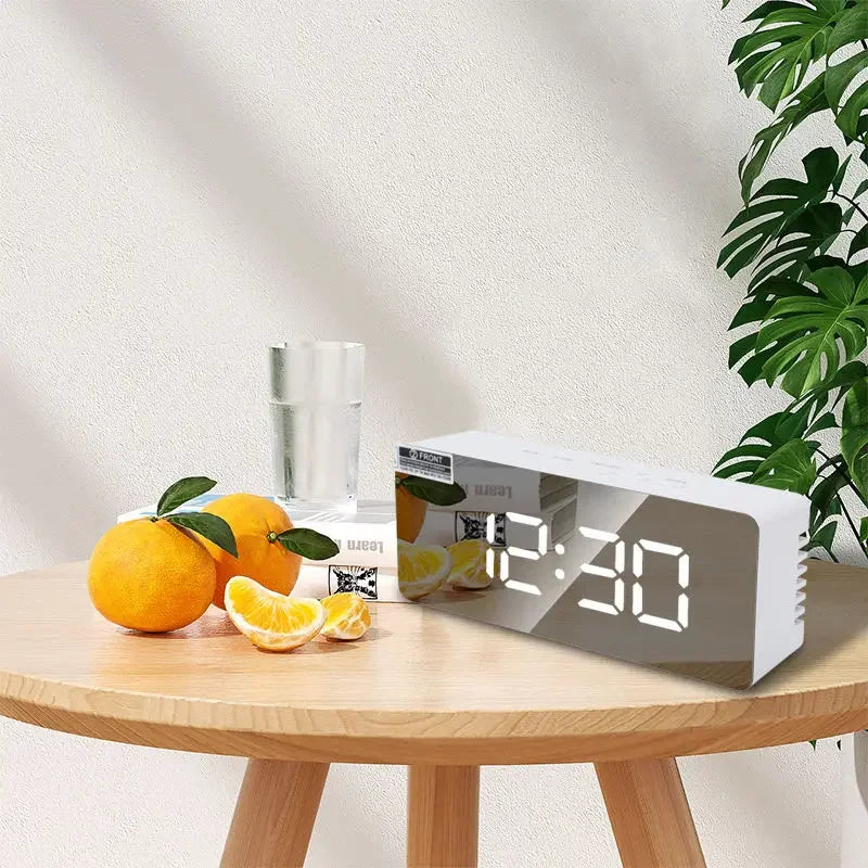 Mirror-Face LED Alarm Clock with Temperature & Snooze