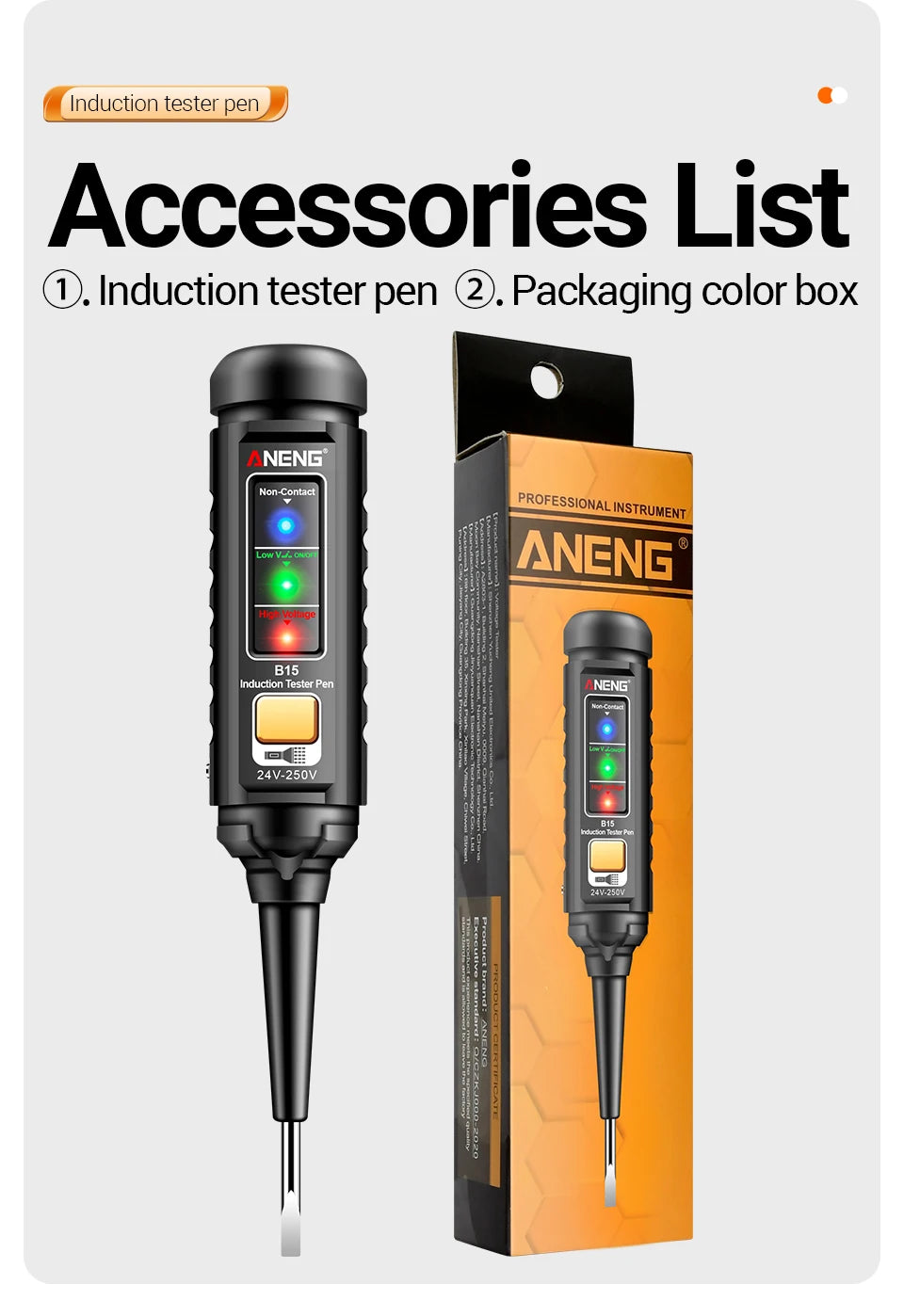 ANENG B15 Induction Teste Pen Highlight Color Light Professional AC Voltage Detection Electrician Screwdriver Testing Tools 