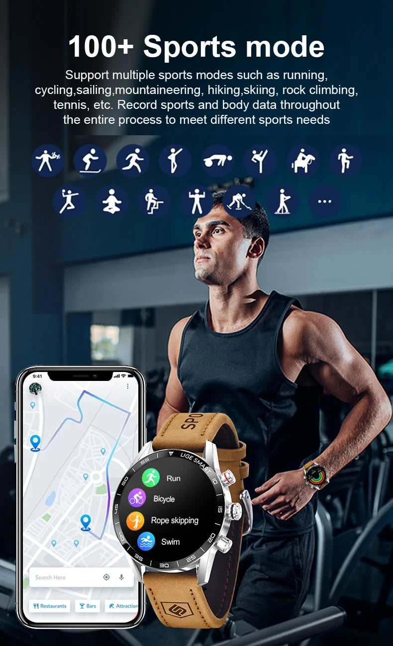 LIGE 2024 New Rugged Military GPS Smart Watch Men AMOLED HD Screen Heart Rate Bluetooth Call Waterproof Outdoor SmartWatch 