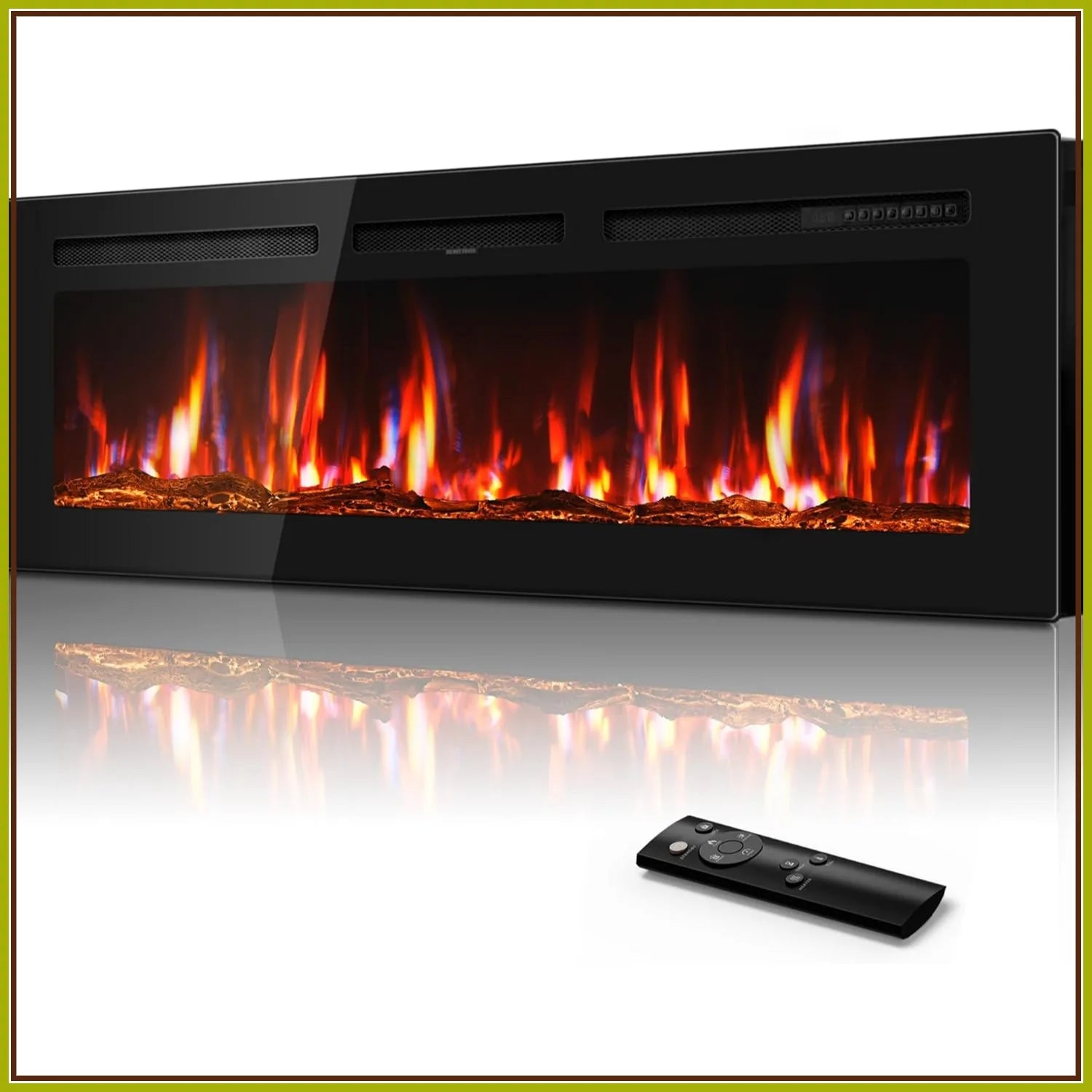 60" Ultra-Thin Electric Fireplace with 12 Flame Colors & Thermostat