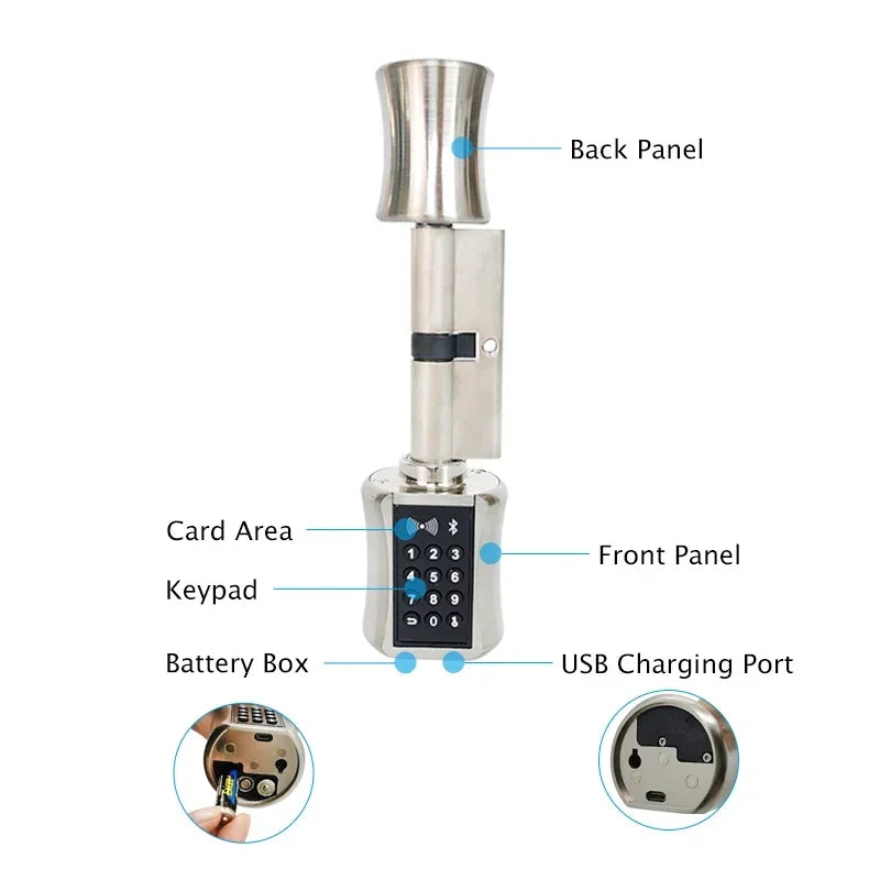 DIY Electronic Smart Door Lock Cylinder TTlock App Fingerprint Digital Keypad Card Unlock Keyless Home Security Lock EU Profile