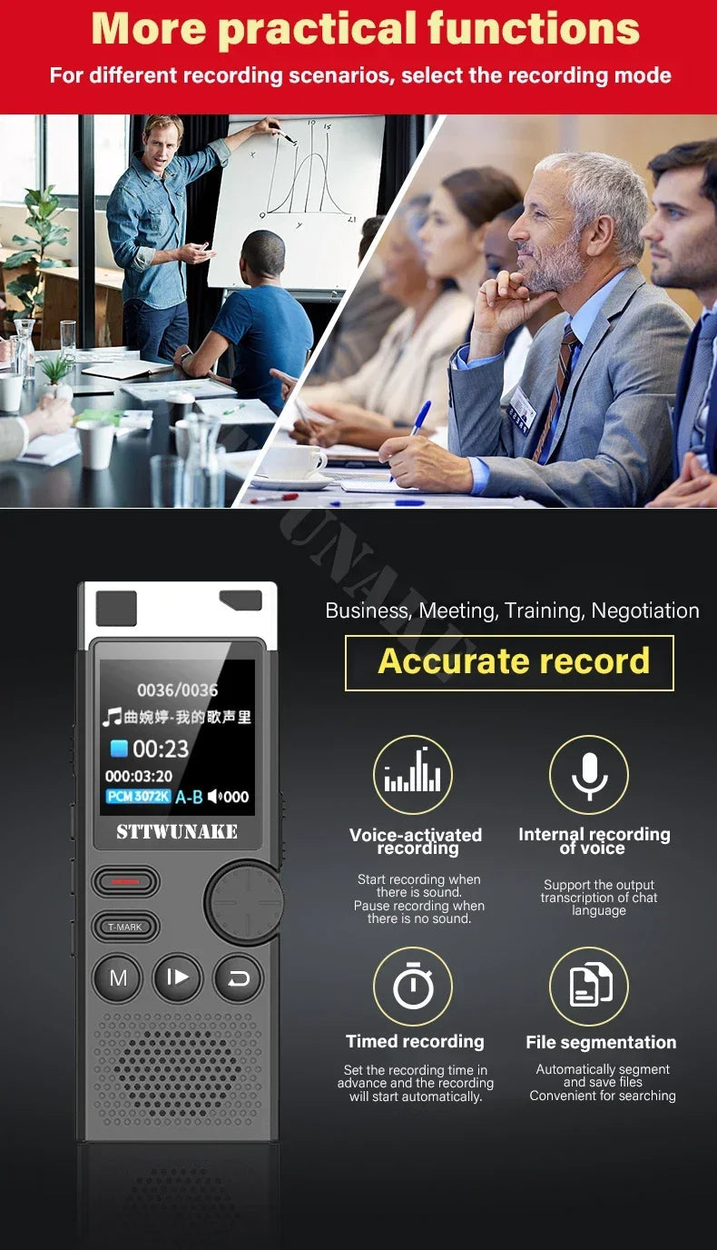 Voice Activation Recorder Dual-Core Ai Noise-Reducing Digital Recording Device STTWUNAKE 