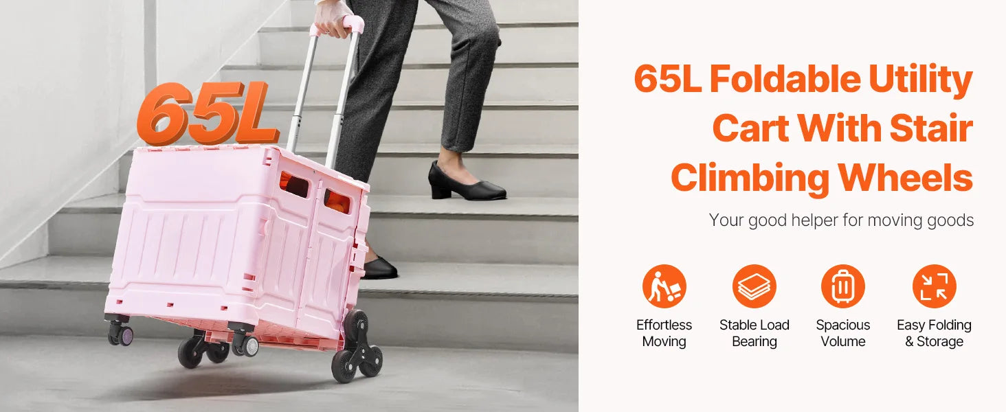 Trappestigende foldbar vogn med hjul, 150 lbs kapacitet transportvogn