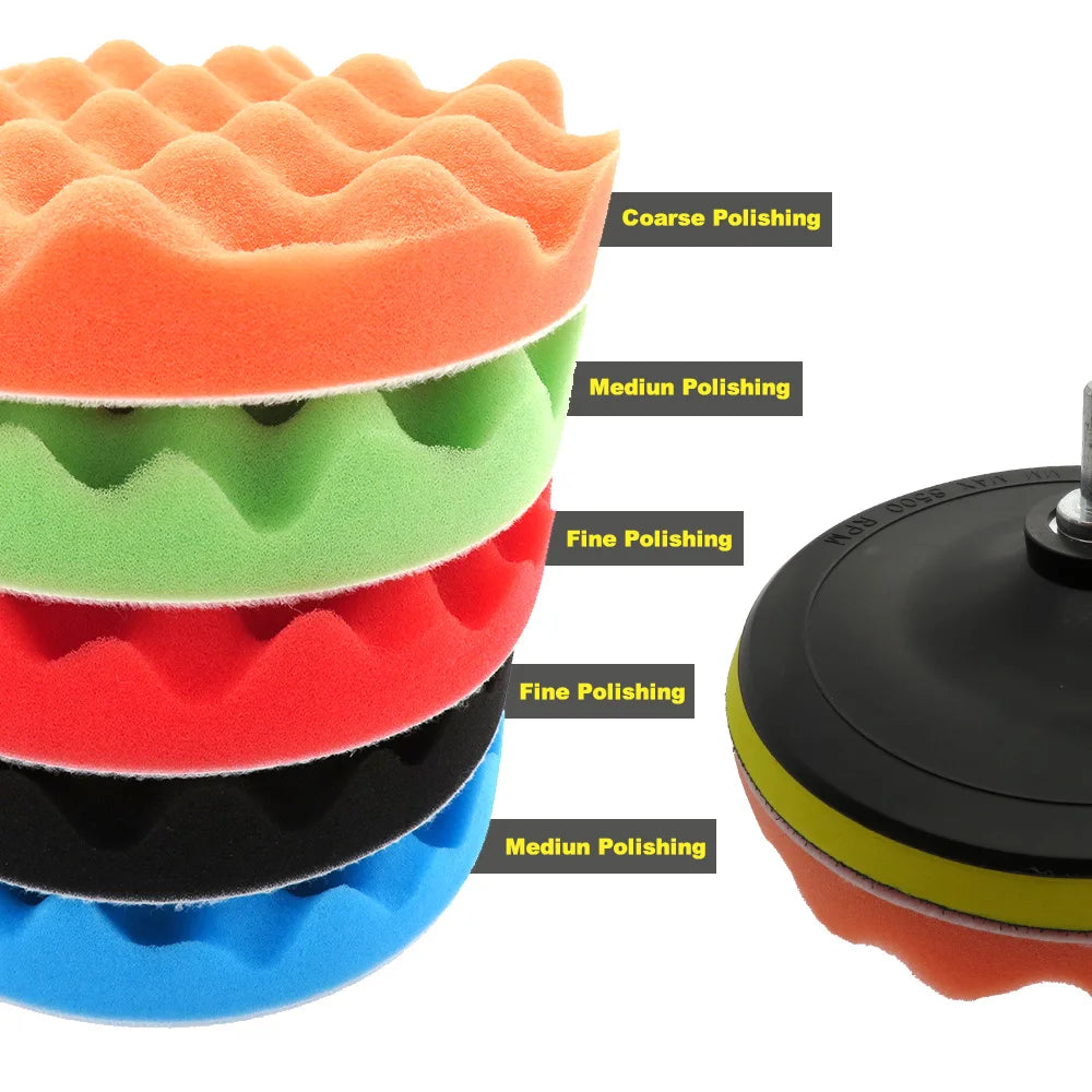 3" 5" 7" 80/125/180mm Polishing Sponge Pad Kit Car Polisher Soft Wave Foam Waffle Pad Car Wash Cleaning Detailing Tool