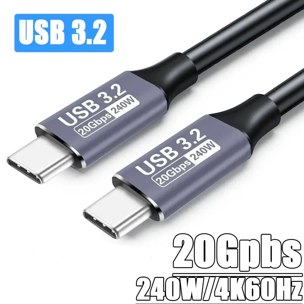 Кабел USB-C към USB-C, скорост 20 Gbps и мощност 240 W