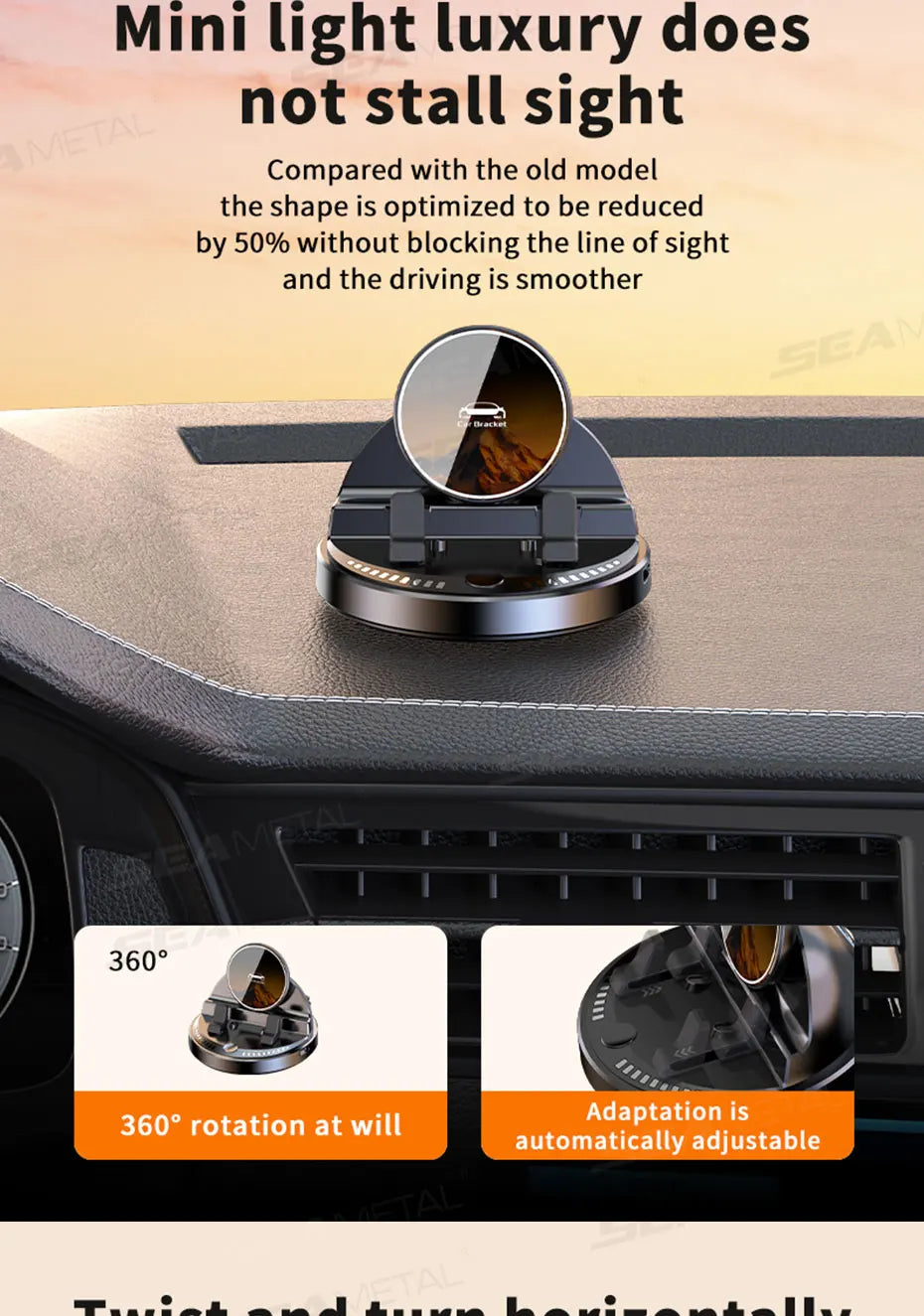 SEAMETAL 15W Wireless Charging Phone Mount for Car Electric Clip Dashboard Phone Holder Universal Phone Stand for iPhone/Samsung