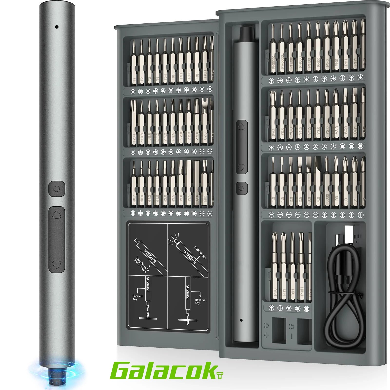 75 in 1 Precision Electric Screwdriver Set Cordless Magnetic Repair Tool Box with LED Light for PC iPhone Camera Watch Glasses 